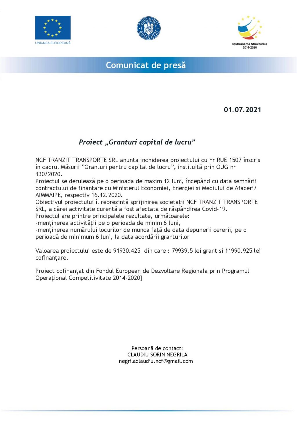 Comunicat de presă