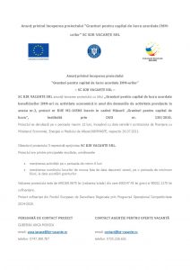 Anunț privind începerea proiectului “Granturi pentru capital de lucru acordate IMM-urilor” SC BJR VACANȚE SRL