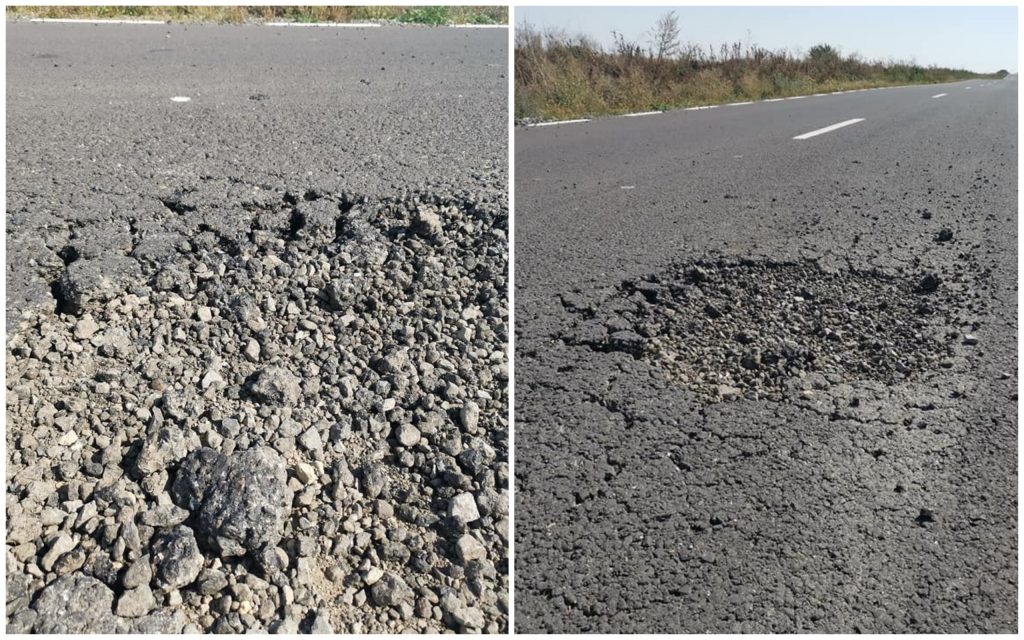 Drum nou, plin de gropi, din Sânpetru spre Timiş
