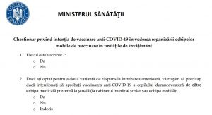 DOCUMENT. Chestionar pentru vaccinarea elevilor