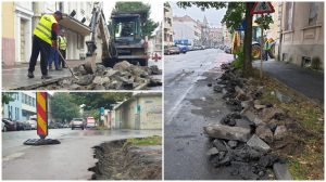 Șantier pe Episcopiei: se sparg bordurile, se reasfaltează și se refac trotuarele